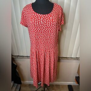Sahalie Red and White Leaf Print Midi Cotton Blend Dress Size XL